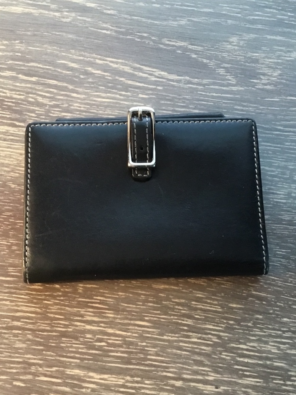 Vintage Coach Black Leather Wallet, Red Interior